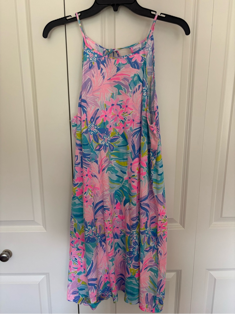 Lilly Pulitzer Margot Dress Womens Size L Pima Cotton Tassels Pink Pastel Print.